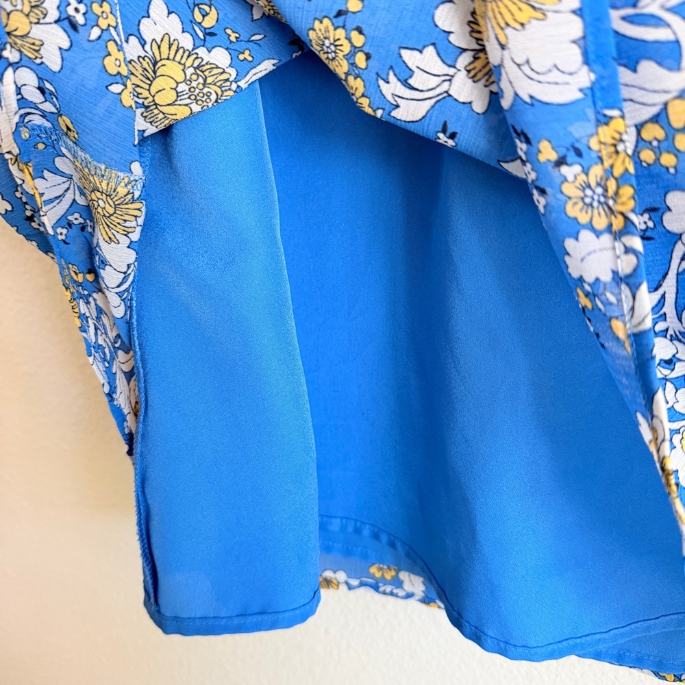 J. Crew Bright Blue White and Yellow Sleeveless Floral Tie-Neck Blouse - Picture 5 of 5